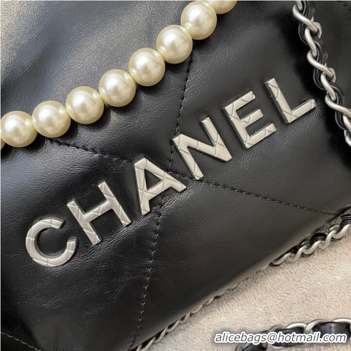 Top Design CHANEL MINI 22 HANDBAG Metallic Calfskin & Silver Metal AS3989 black