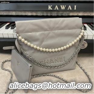 Best Price CHANEL MINI 22 HANDBAG Metallic Calfskin & Silver Metal AS3989 gray