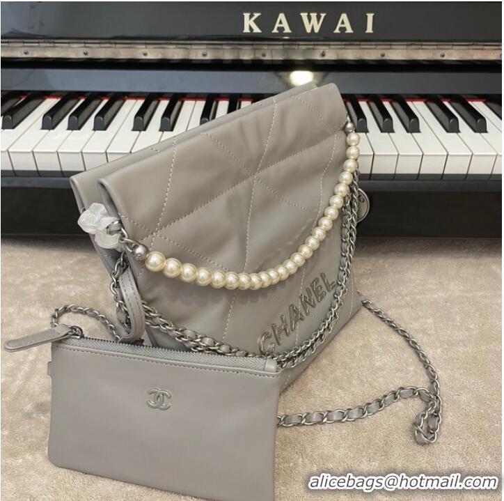 Best Price CHANEL MINI 22 HANDBAG Metallic Calfskin & Silver Metal AS3989 gray