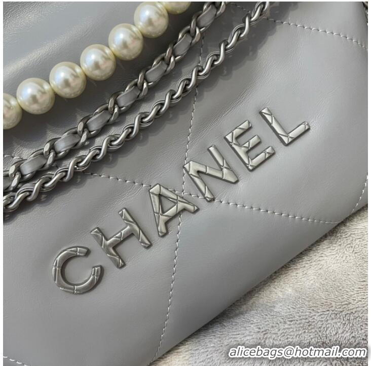 Best Price CHANEL MINI 22 HANDBAG Metallic Calfskin & Silver Metal AS3989 gray