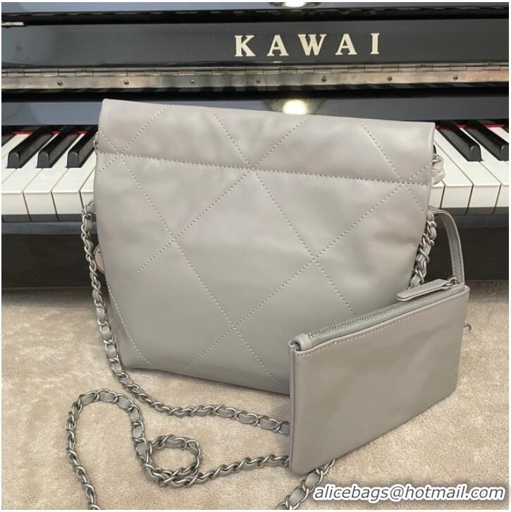 Best Price CHANEL MINI 22 HANDBAG Metallic Calfskin & Silver Metal AS3989 gray