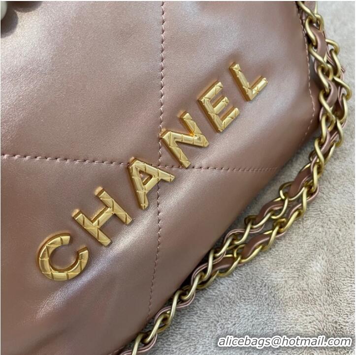 Luxury Discount CHANEL MINI 22 HANDBAG Metallic Calfskin & gold Metal AS3989 pink