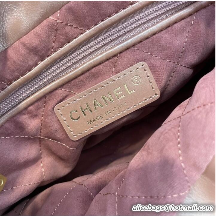 Luxury Discount CHANEL MINI 22 HANDBAG Metallic Calfskin & gold Metal AS3989 pink