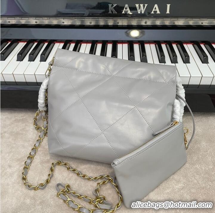 Promotional CHANEL MINI 22 HANDBAG Metallic Calfskin & gold Metal AS3989 gray