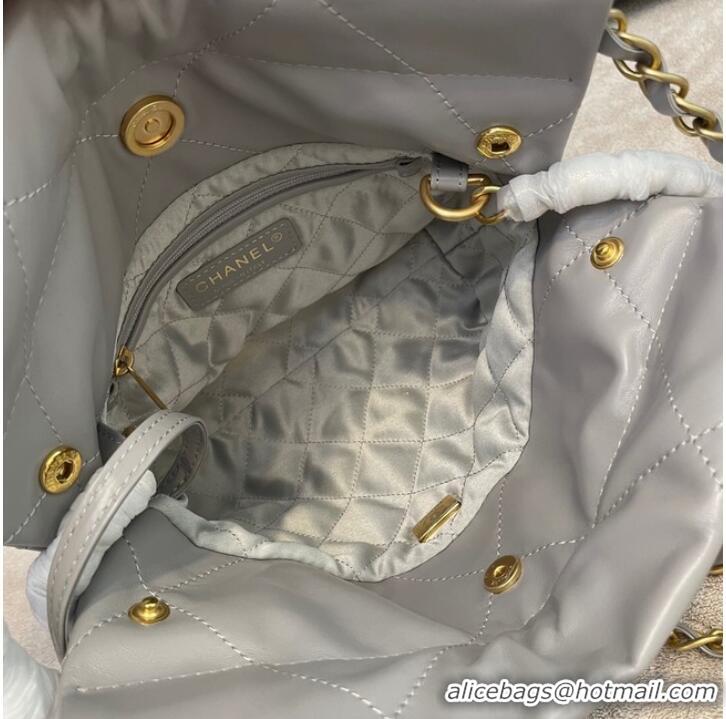 Promotional CHANEL MINI 22 HANDBAG Metallic Calfskin & gold Metal AS3989 gray