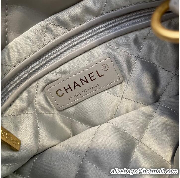 Promotional CHANEL MINI 22 HANDBAG Metallic Calfskin & gold Metal AS3989 gray