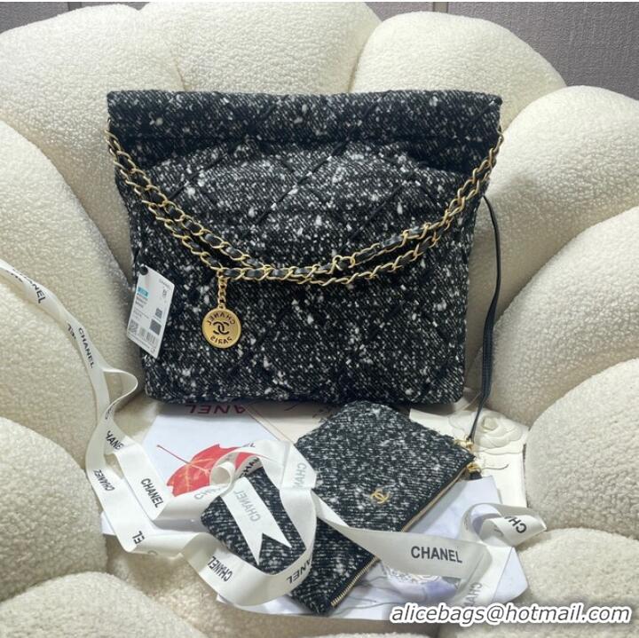 Good Product CHANEL SMALL 22 HANDBAG Tweed & Gold-Tone Metal AS3260 BLACK