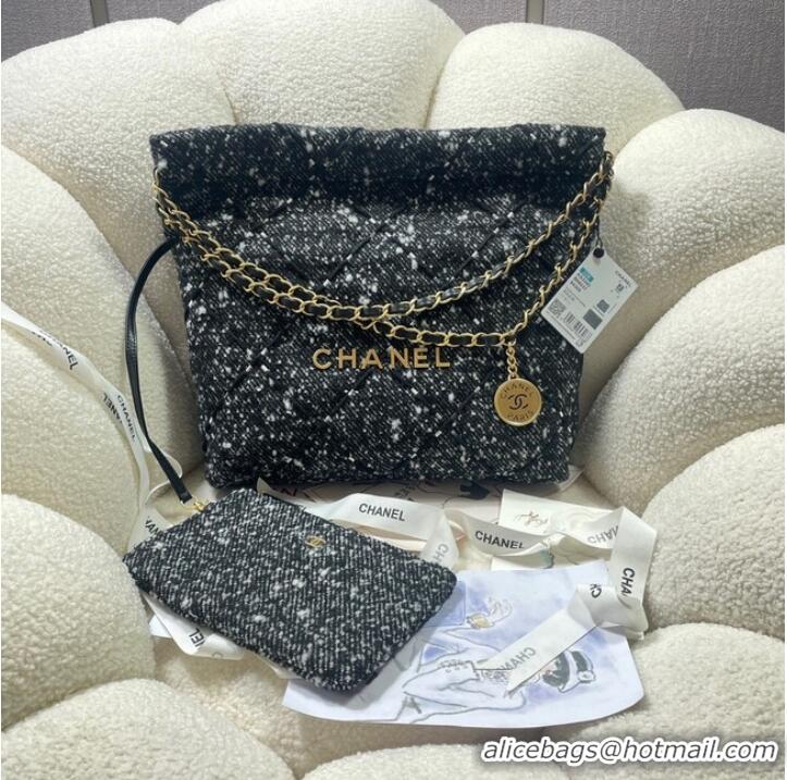 Good Product CHANEL SMALL 22 HANDBAG Tweed & Gold-Tone Metal AS3260 BLACK