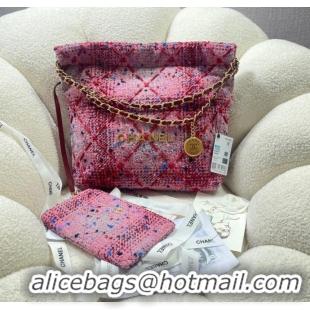 Top Design CHANEL SMALL 22 HANDBAG Tweed & Gold-Tone Metal AS3260 PINK