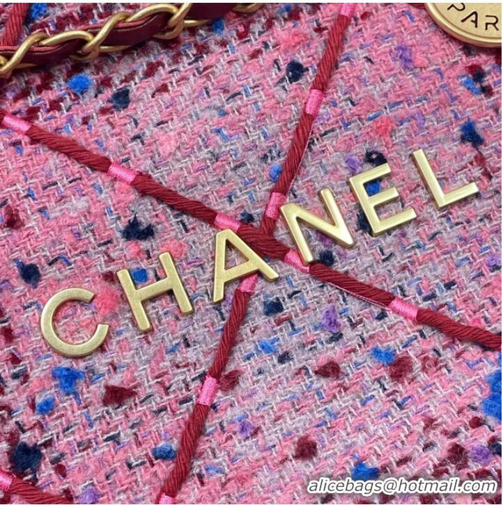 Top Design CHANEL SMALL 22 HANDBAG Tweed & Gold-Tone Metal AS3260 PINK