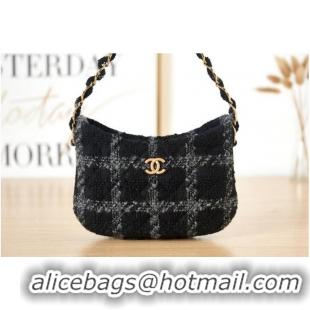 Classic Cheapest CHANEL SMALL Tweed & Gold-Tone Metal AS3562 BLACK&BLUE