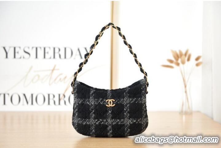 Classic Cheapest CHANEL SMALL Tweed & Gold-Tone Metal AS3562 BLACK&BLUE