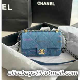 Trendy Design CHANEL Printed Denim & Gold-Tone Metal AS3135 blue