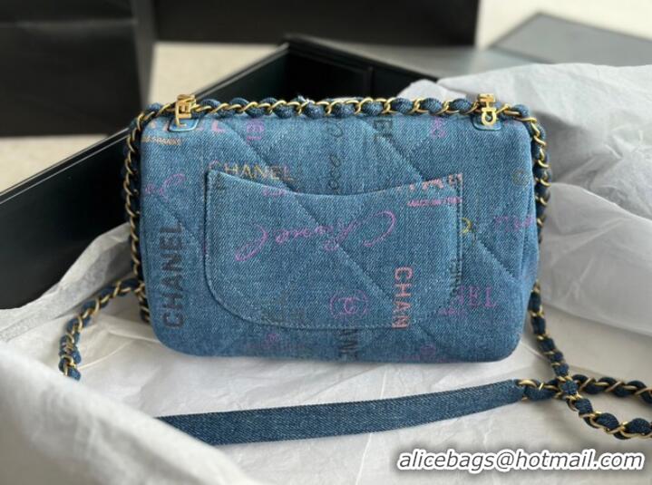 Trendy Design CHANEL Printed Denim & Gold-Tone Metal AS3135 blue