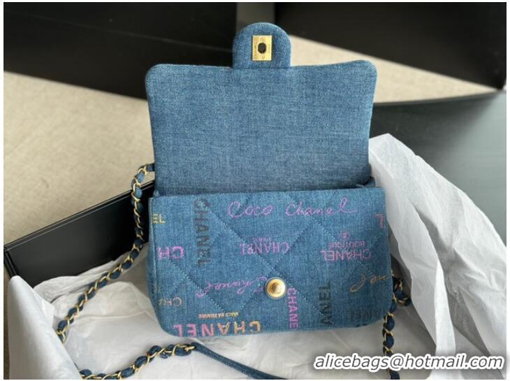 Trendy Design CHANEL Printed Denim & Gold-Tone Metal AS3135 blue