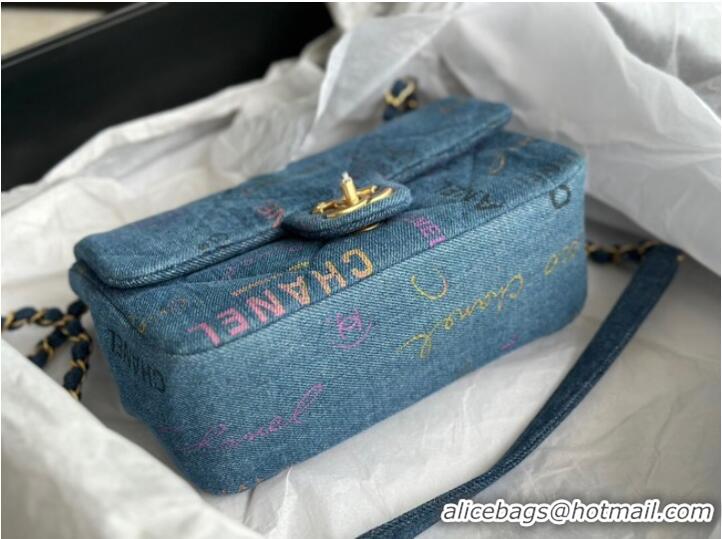 Trendy Design CHANEL Printed Denim & Gold-Tone Metal AS3135 blue