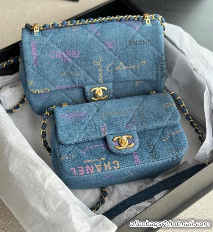 Trendy Design CHANEL Printed Denim & Gold-Tone Metal AS3135 blue