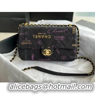 Shop Discount CHANEL Printed Denim & Gold-Tone Metal AS3134 black