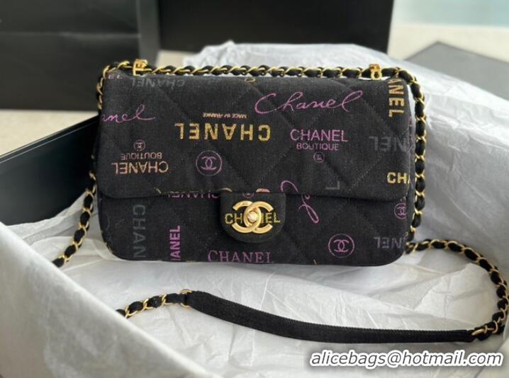 Shop Discount CHANEL Printed Denim & Gold-Tone Metal AS3134 black