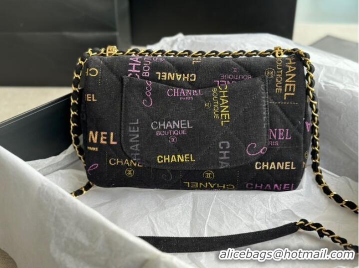 Shop Discount CHANEL Printed Denim & Gold-Tone Metal AS3134 black