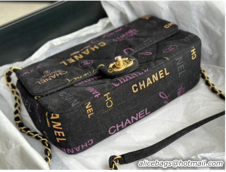 Shop Discount CHANEL Printed Denim & Gold-Tone Metal AS3134 black