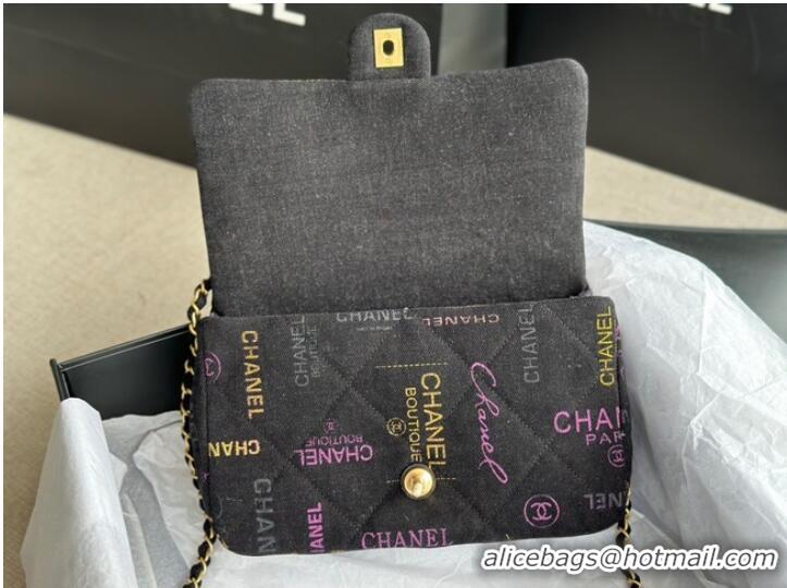 Shop Discount CHANEL Printed Denim & Gold-Tone Metal AS3134 black