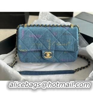 Reasonable Price CHANEL Printed Denim & Gold-Tone Metal AS3134 blue