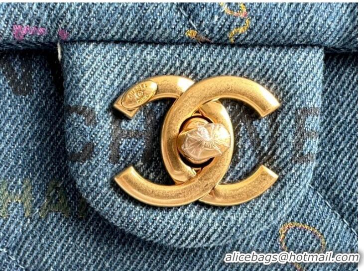 Reasonable Price CHANEL Printed Denim & Gold-Tone Metal AS3134 blue