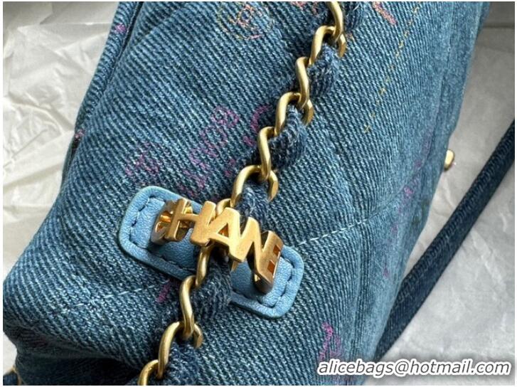 Reasonable Price CHANEL Printed Denim & Gold-Tone Metal AS3134 blue