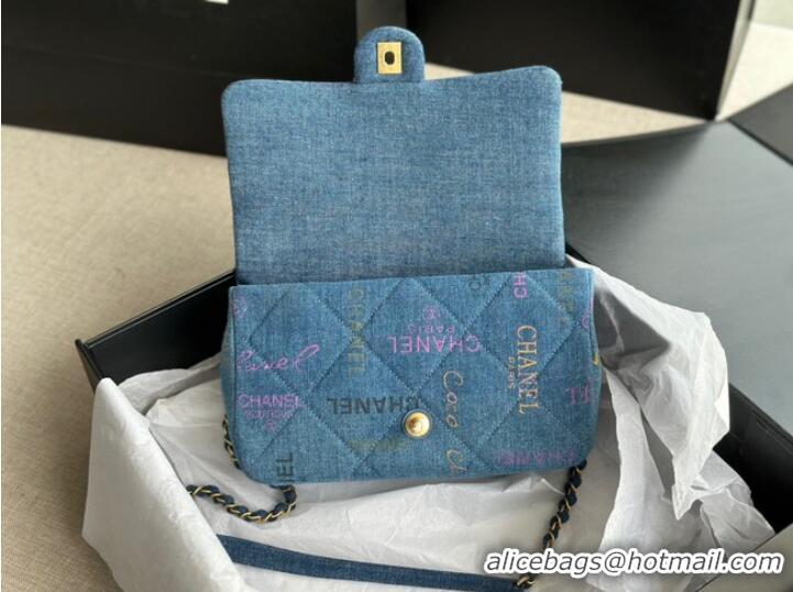 Reasonable Price CHANEL Printed Denim & Gold-Tone Metal AS3134 blue