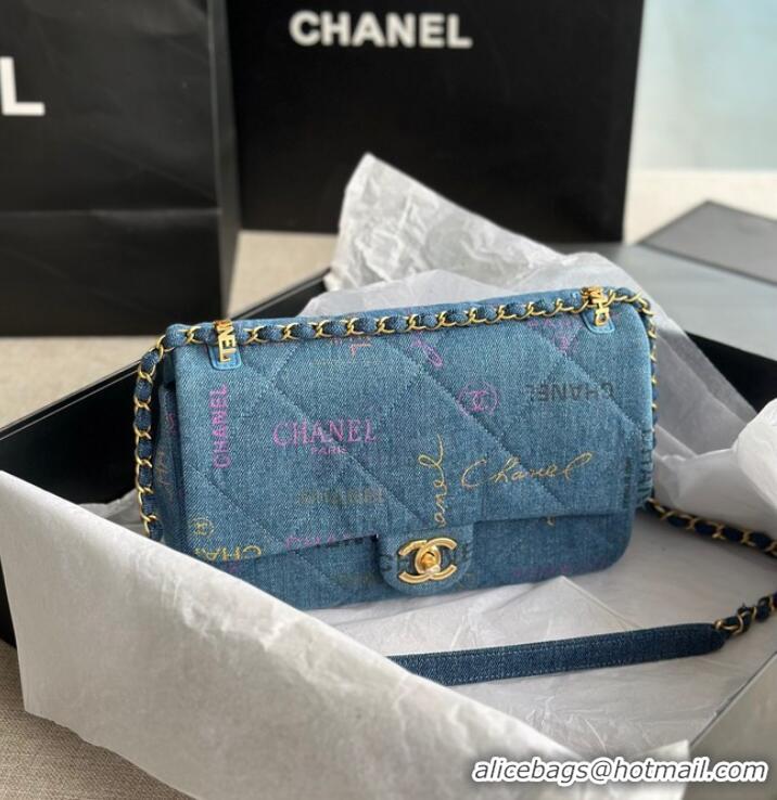 Reasonable Price CHANEL Printed Denim & Gold-Tone Metal AS3134 blue