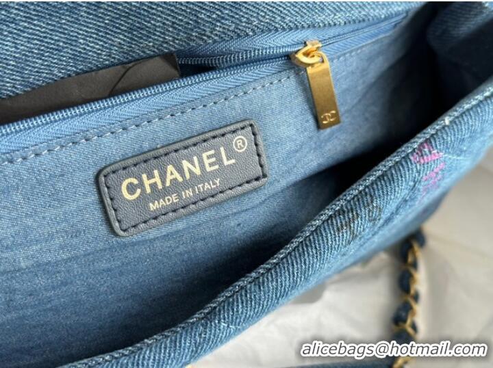 Reasonable Price CHANEL Printed Denim & Gold-Tone Metal AS3134 blue