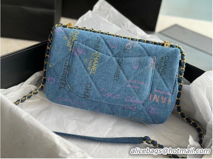 Reasonable Price CHANEL Printed Denim & Gold-Tone Metal AS3134 blue