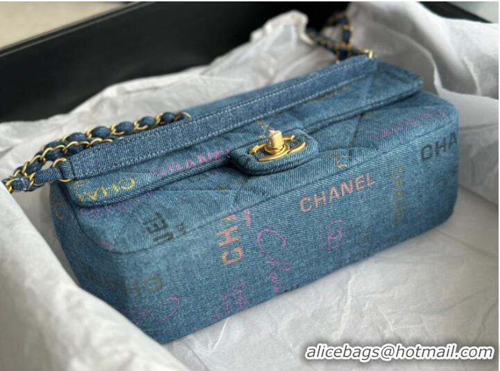 Reasonable Price CHANEL Printed Denim & Gold-Tone Metal AS3134 blue