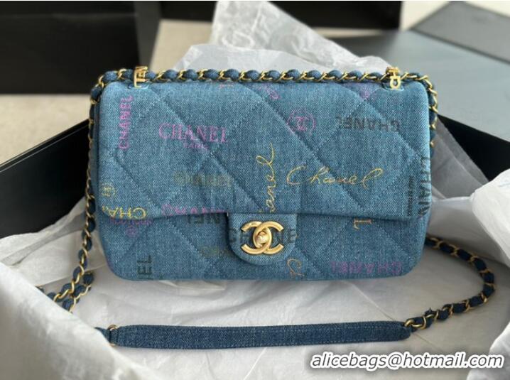 Reasonable Price CHANEL Printed Denim & Gold-Tone Metal AS3134 blue