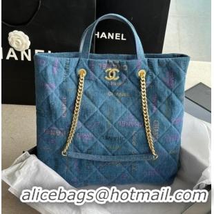 Promotional CHANEL Printed Denim & Gold-Tone Metal AS3136 blue