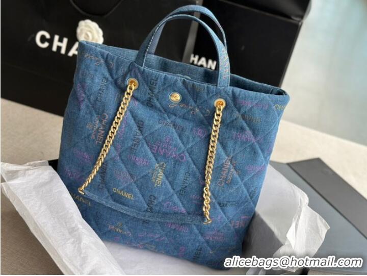 Promotional CHANEL Printed Denim & Gold-Tone Metal AS3136 blue