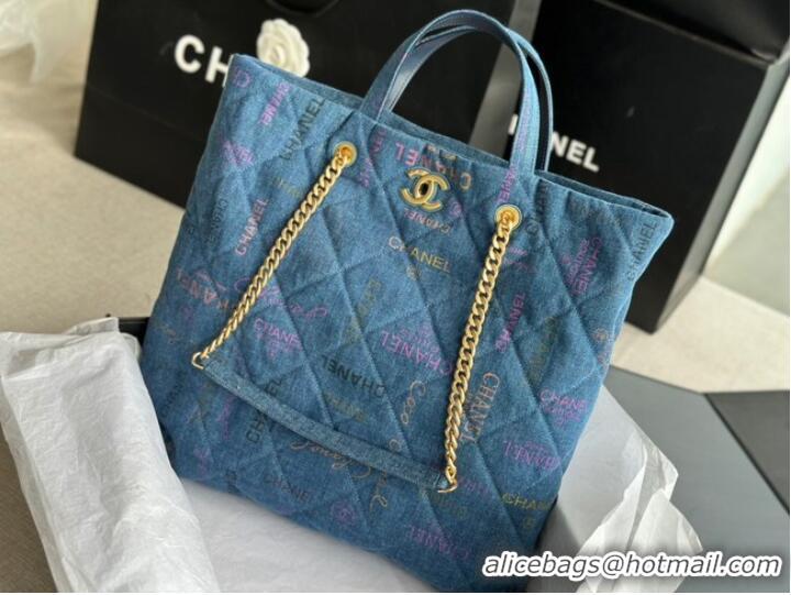 Promotional CHANEL Printed Denim & Gold-Tone Metal AS3136 blue