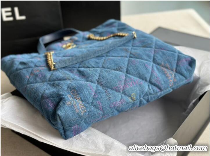 Promotional CHANEL Printed Denim & Gold-Tone Metal AS3136 blue