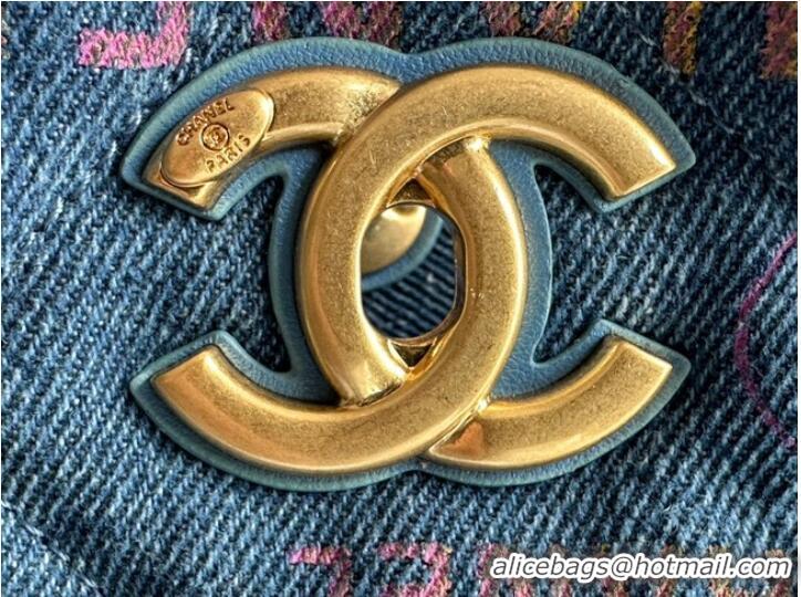 Promotional CHANEL Printed Denim & Gold-Tone Metal AS3136 blue