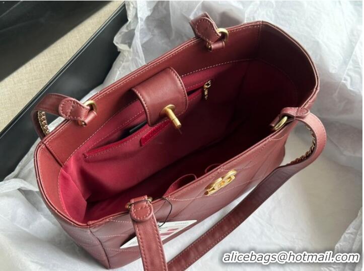 Good Product CHANEL Calfskin & Gold-Tone Metal AS3508 Burgundy