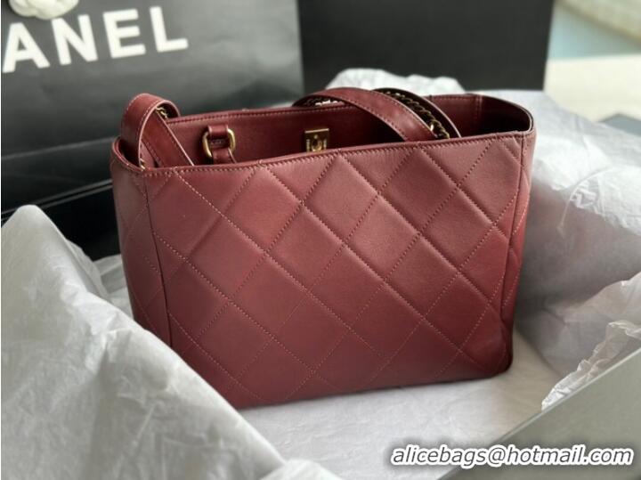 Good Product CHANEL Calfskin & Gold-Tone Metal AS3508 Burgundy