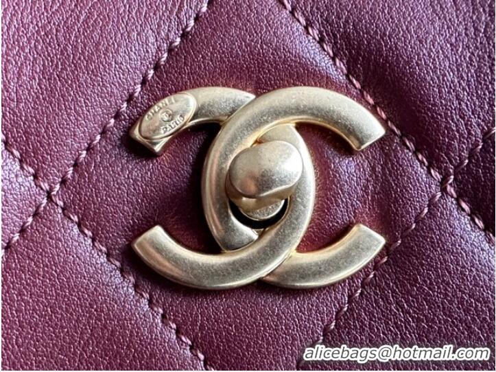 Good Product CHANEL Calfskin & Gold-Tone Metal AS3508 Burgundy