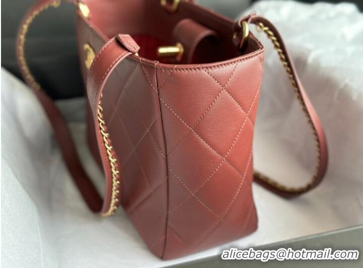 Good Product CHANEL Calfskin & Gold-Tone Metal AS3508 Burgundy