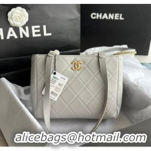 Buy Inexpensive CHANEL Calfskin & Gold-Tone Metal AS3508 light gray