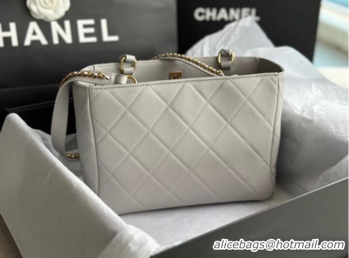 Buy Inexpensive CHANEL Calfskin & Gold-Tone Metal AS3508 light gray