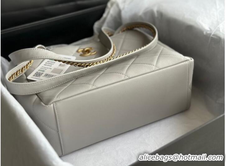 Buy Inexpensive CHANEL Calfskin & Gold-Tone Metal AS3508 light gray