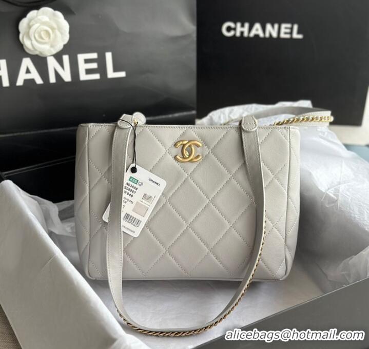 Buy Inexpensive CHANEL Calfskin & Gold-Tone Metal AS3508 light gray