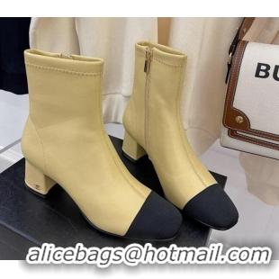 Duplicate Chanel Lambskin & Grosgrain CC Heeled Ankle Boots 5cm Beige 101273