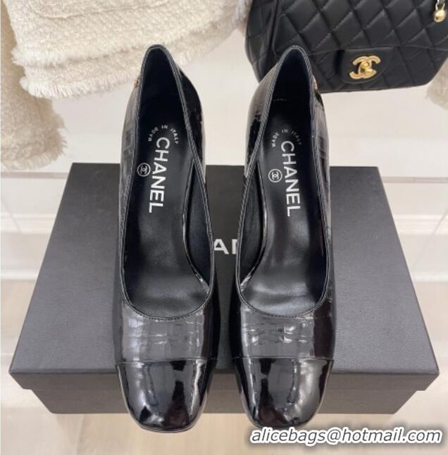 Top Quality Chanel Stone Embossed Leather High Heel Pumps 9cm Black 101276